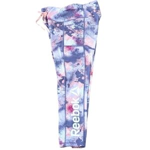 Reebok Capris Legging Splatter Print Pink Purple White Size Medium